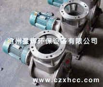 電動旋轉閥又稱星型卸料器,旋轉給料器,關風器,是由帶有數(shù)個葉片的轉子在圓筒形機殼內(nèi)旋轉,從上部料斗落入的物料，充塞在葉片間的空格內(nèi),隨葉片的旋轉而卸出..